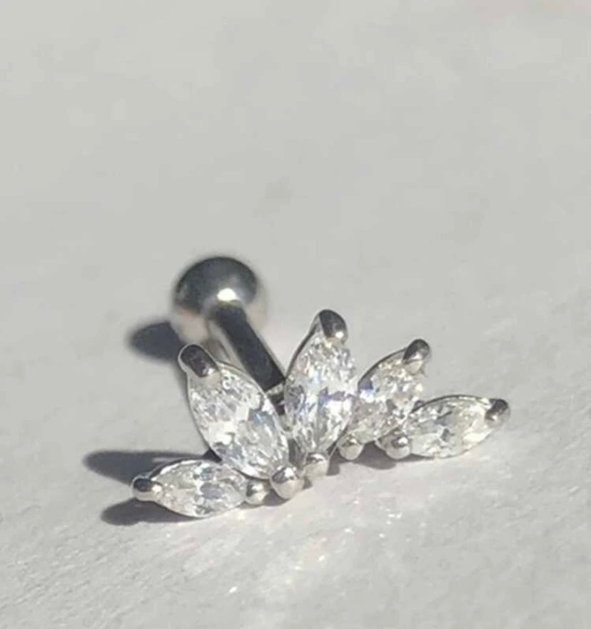 1 PC 925 Sterling Silver CZ Stud Piercing