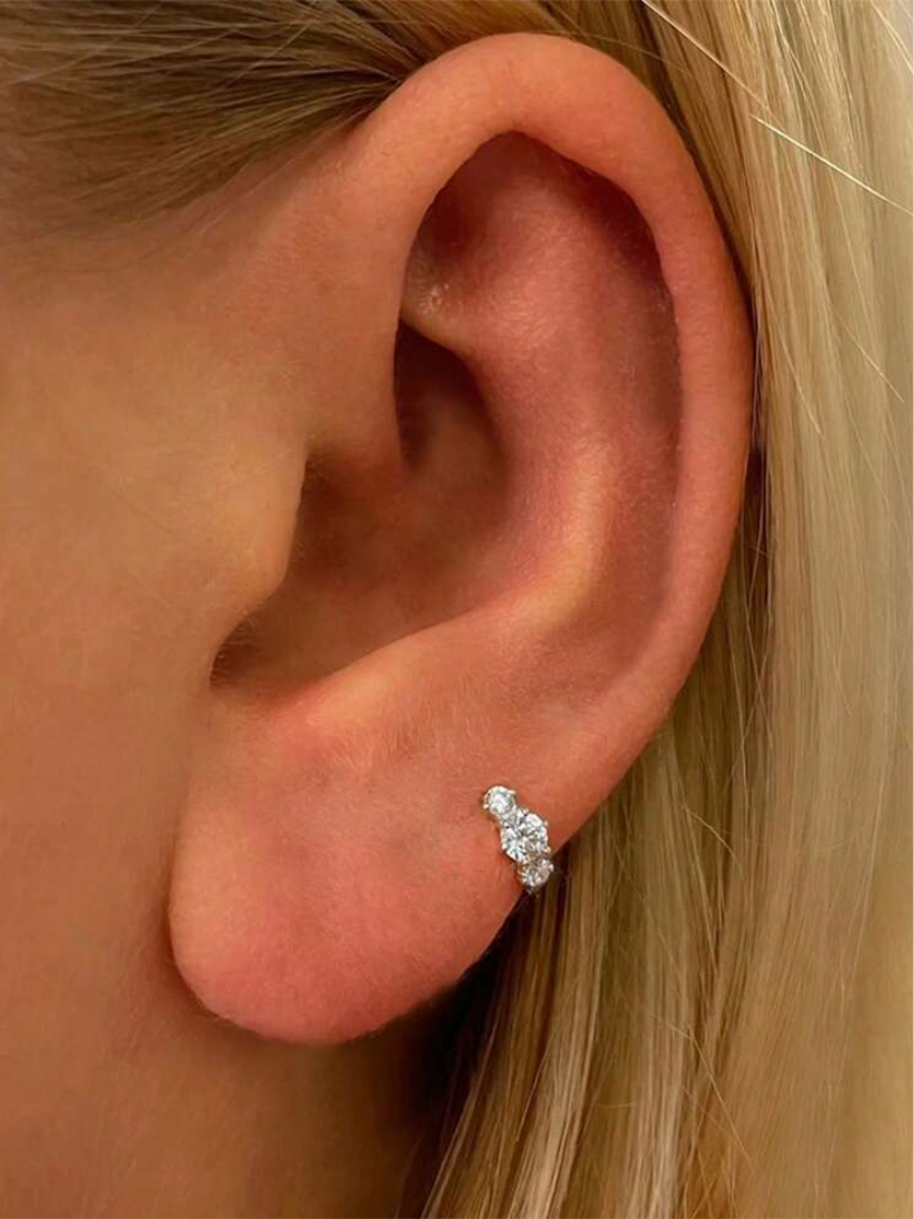 1 PC 925 Sterling Silver CZ Hoop piercing