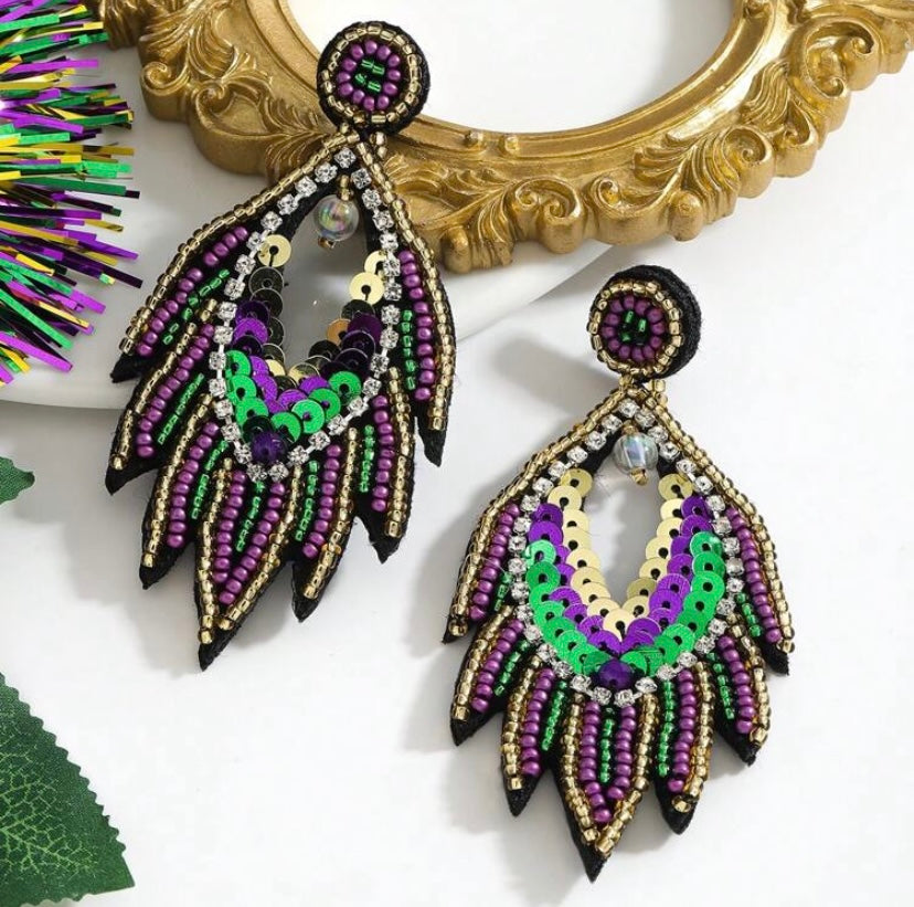 Beaded Sequins & Rhinestone Earrings