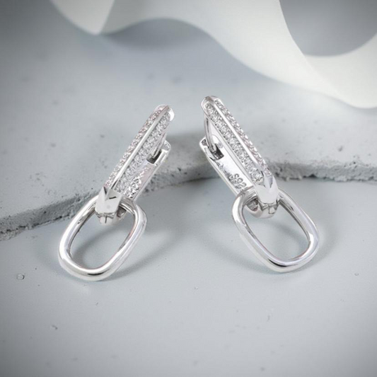 925 Sterling Silver CZ Oval Earrings