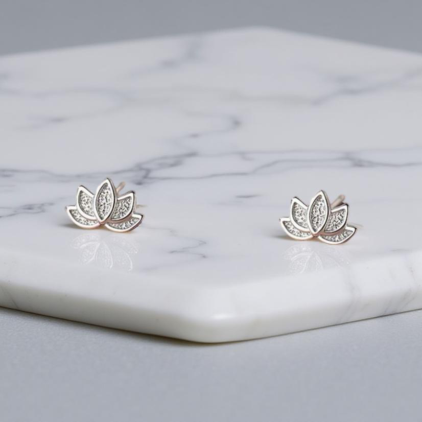 925 Sterling Silver Lotus Flower Stud Earrings