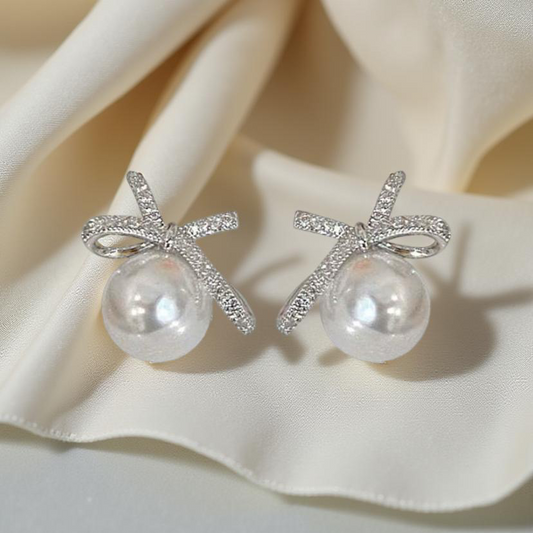 925 Sterling Silver Vintage Faux Pearl Stud Earrings