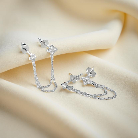 925 Sterling Silver Double Tassel Earrings