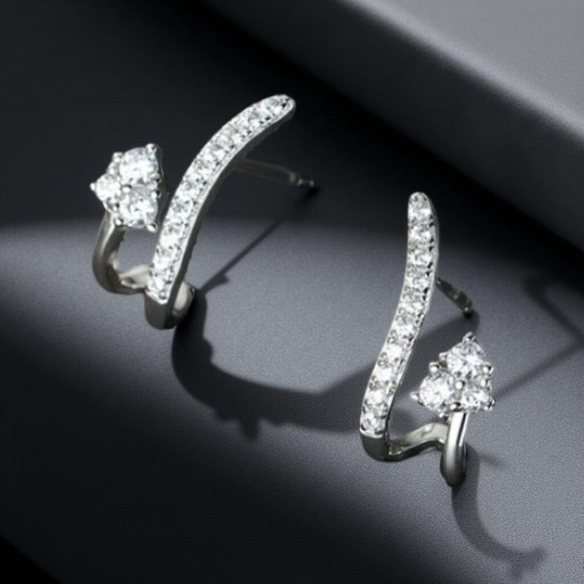 925 Sterling Silver Sparking Zirconia Ear Lines Stud Earrings