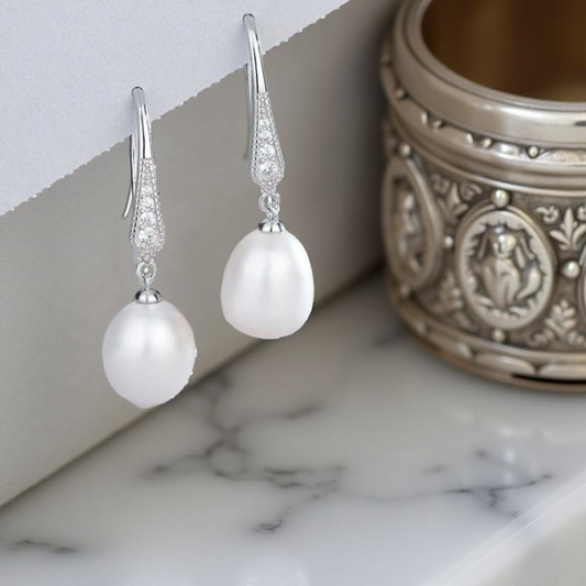 925 Sterling Silver Natural Pearl & Inland Hook Earrings