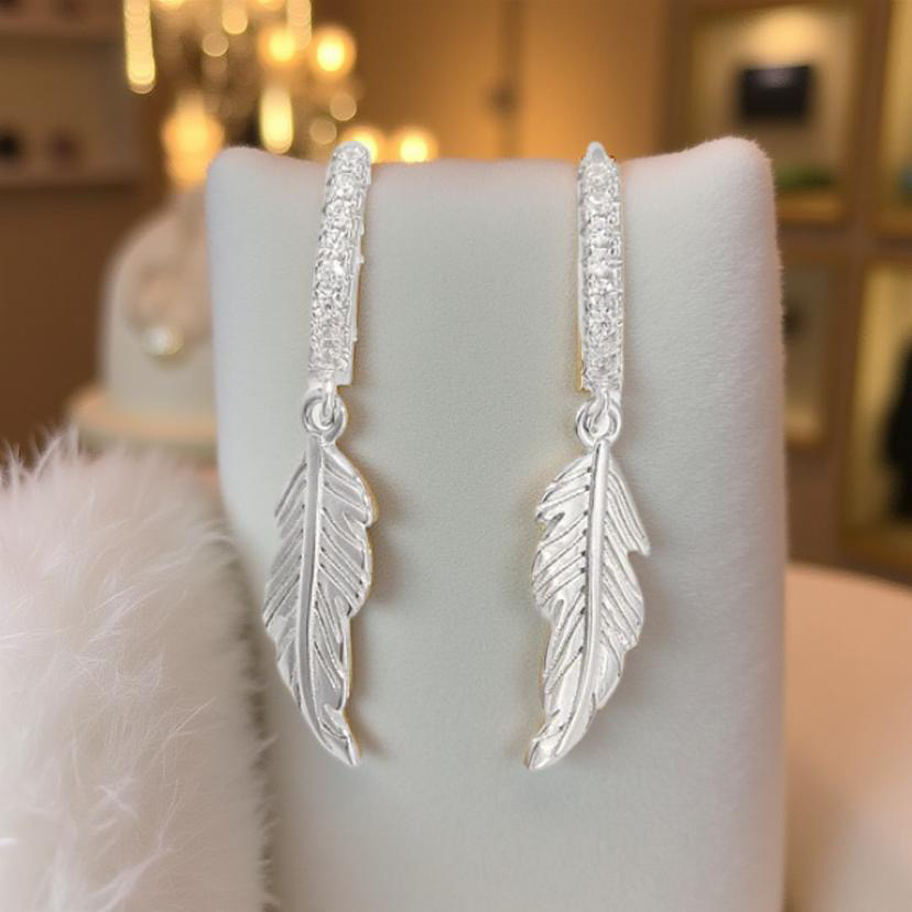 925 Sterling Silver Feather Earrings