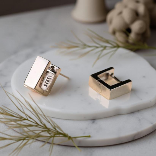 925 Sterling Silver Square Geometric Earrings