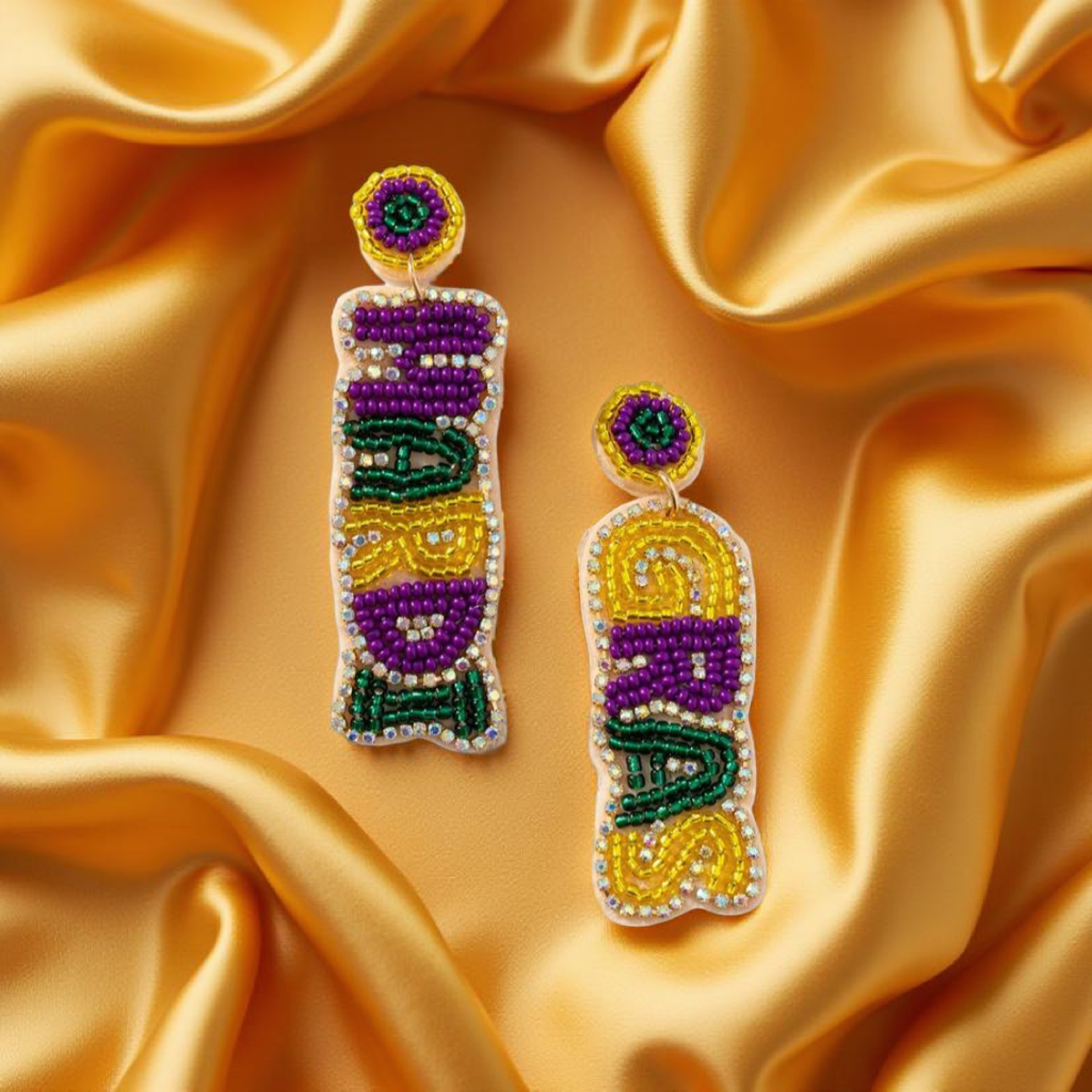 Beaded Mardi Gras Earrings