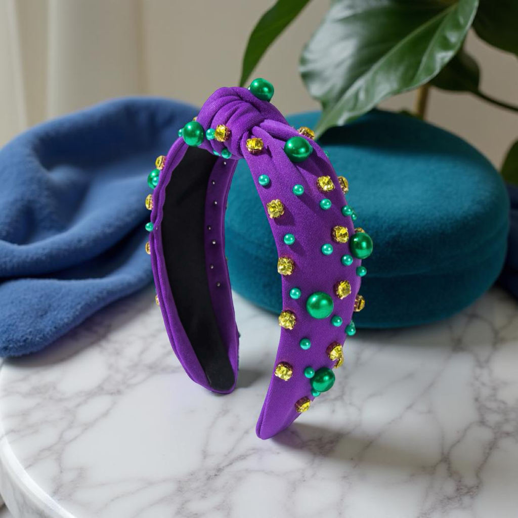 Mardi Gras Block knot Headband